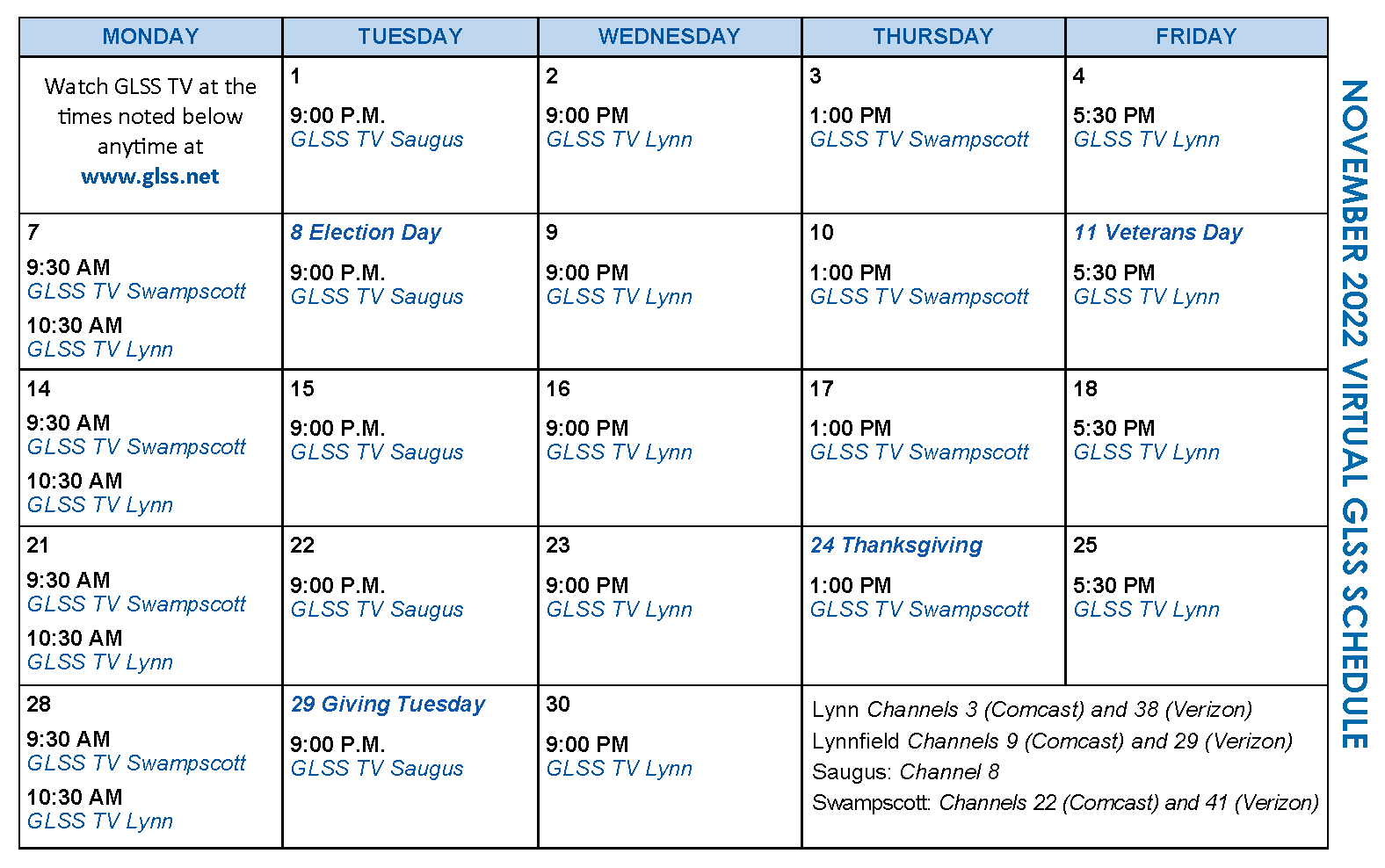 Virtual GLSS schedule