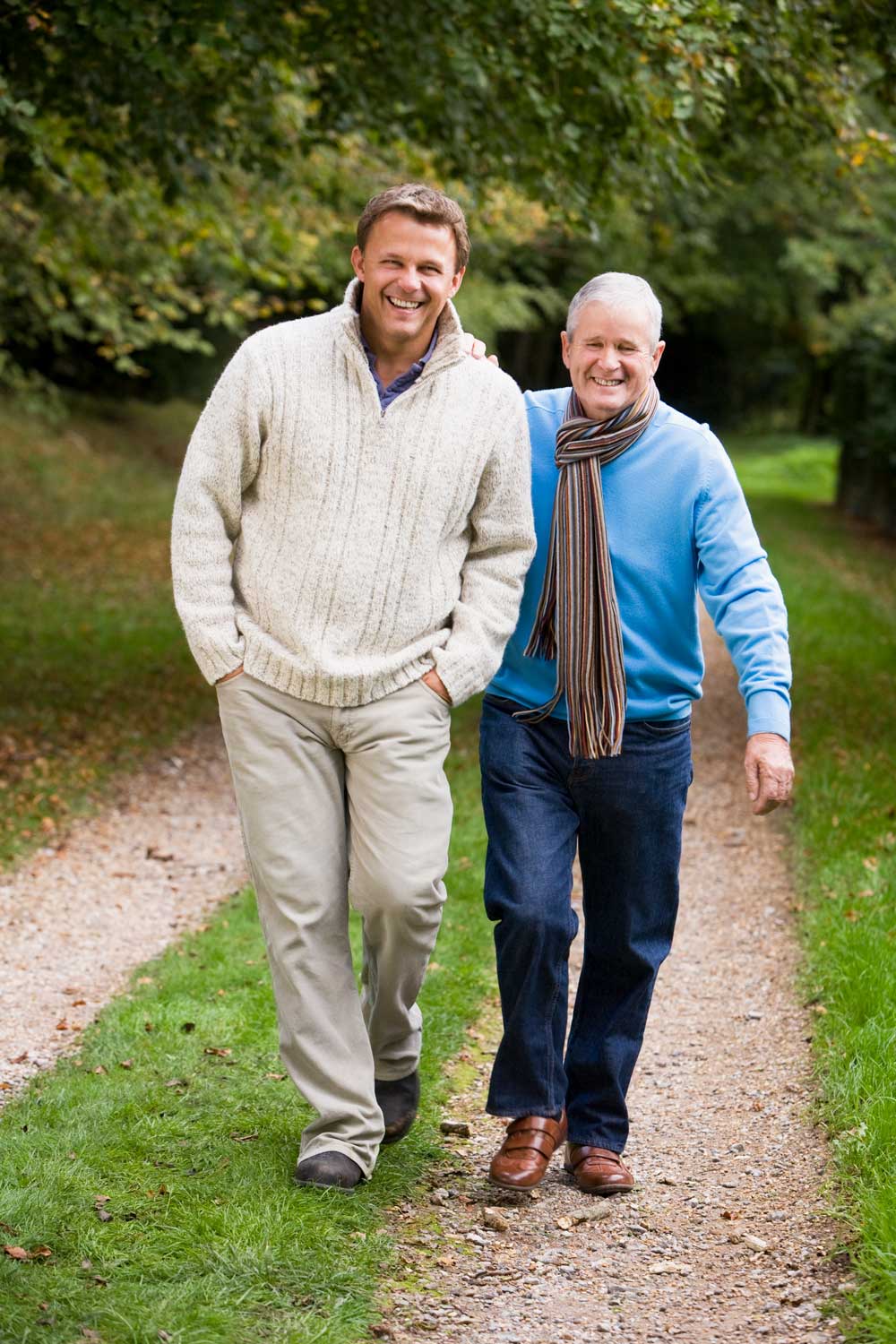 Father and Son Walking Outside