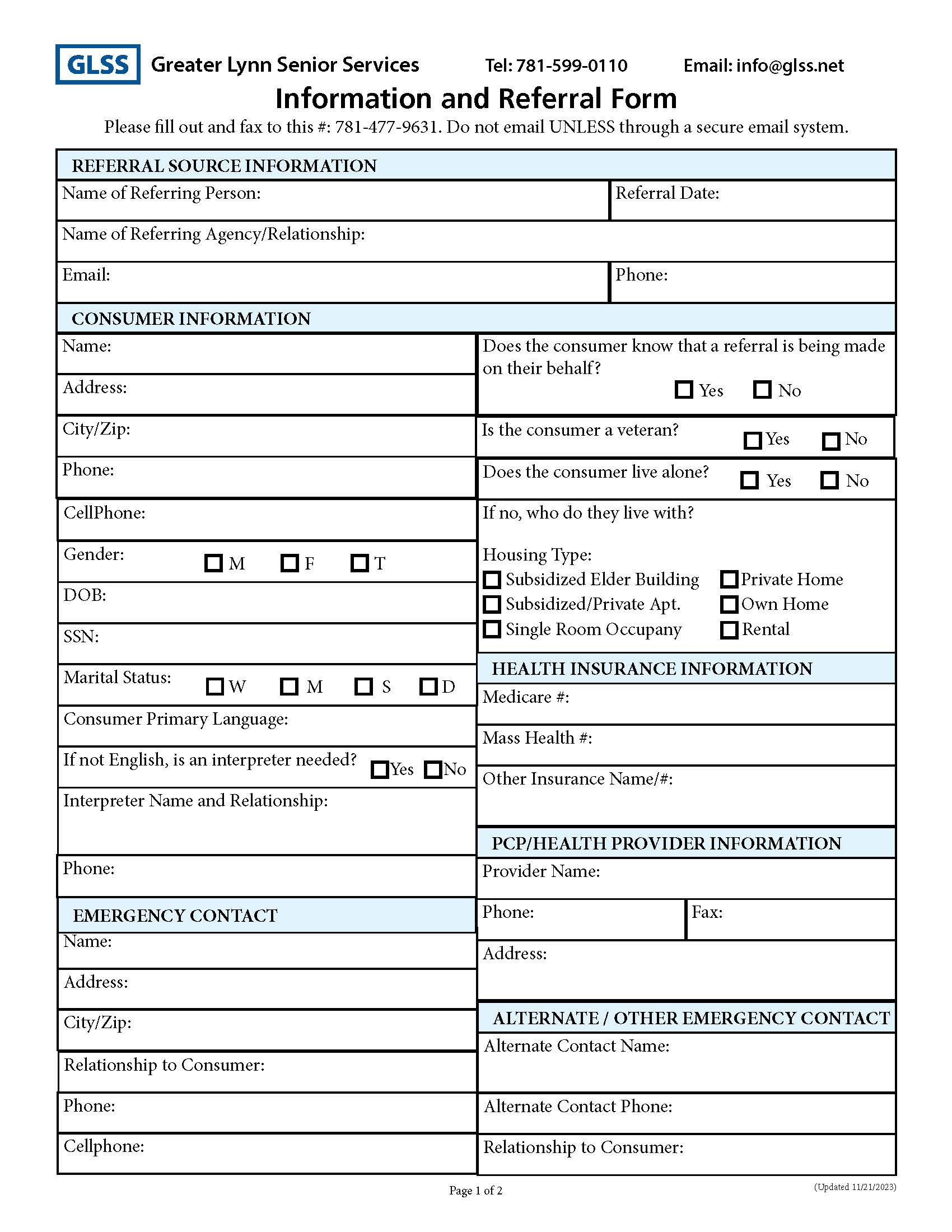 GLSS Information and Referral Form for Professionals